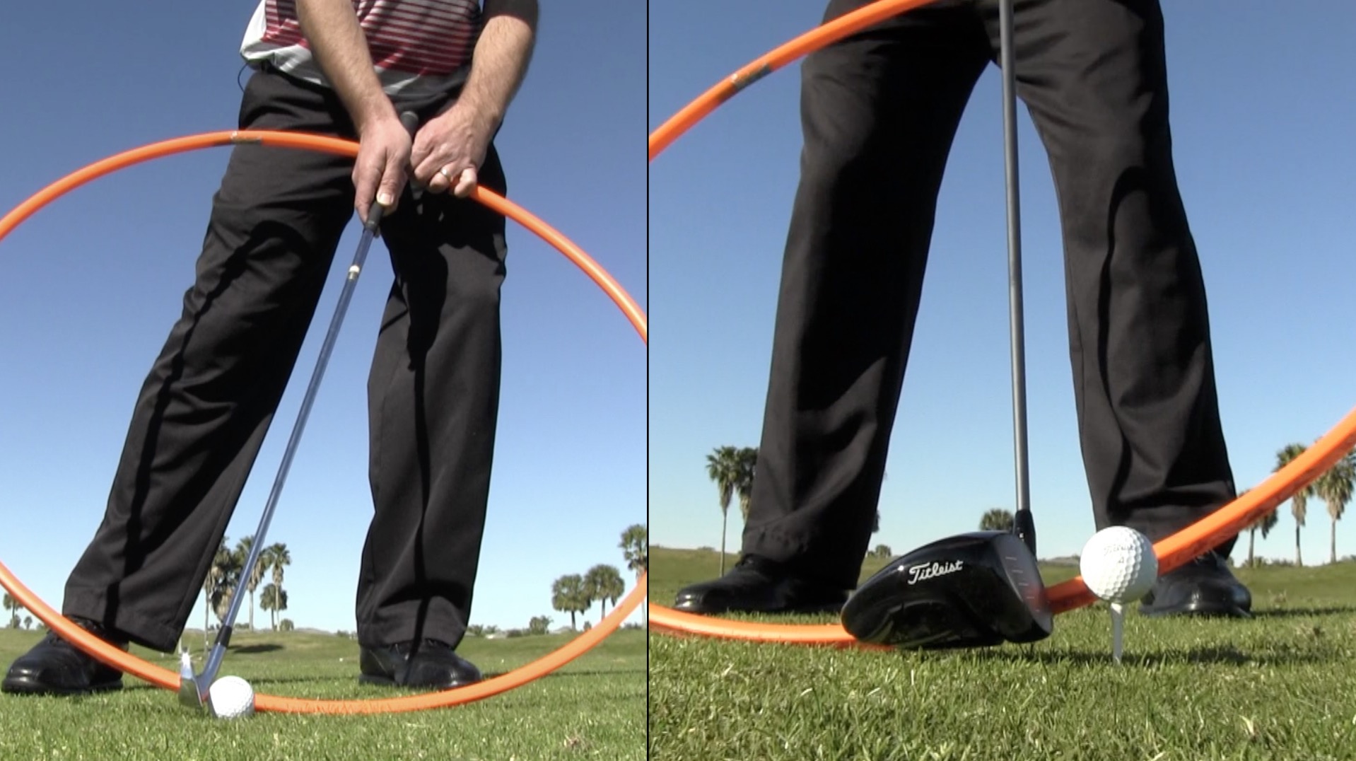 Man using a device to correct his golf swing