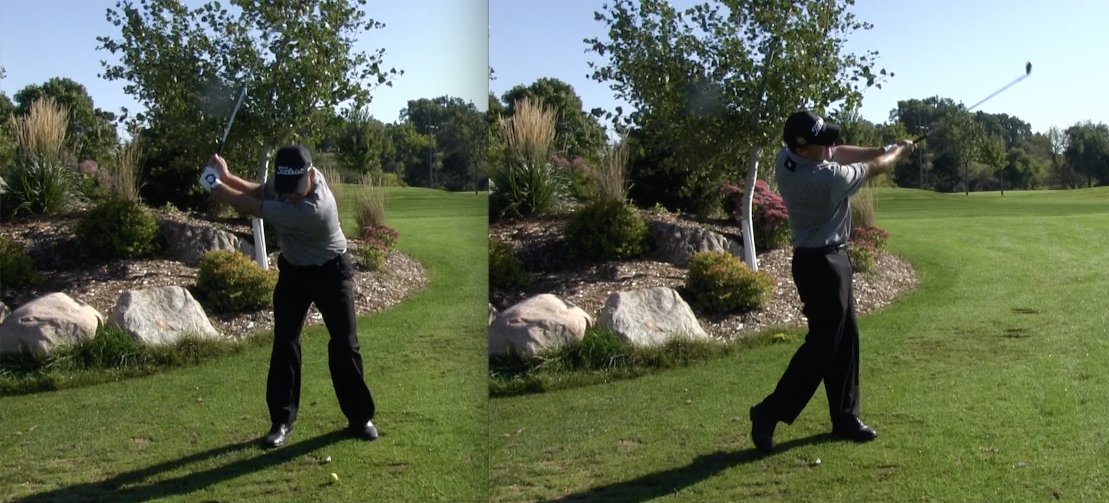 A golfer showing an open and closed clubface
