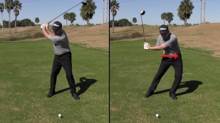 Sliding your hips toward the target as you swing is the easiest and most common way to lose distance off the tee